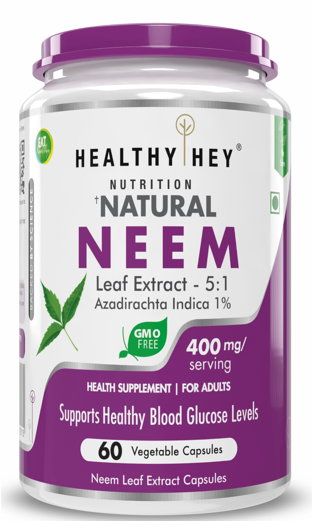 HealthyHey Nutrition Capsule Neem Leaf Extract - Supports Healthy Blood Glucose Levels - 60 Veg Capsules