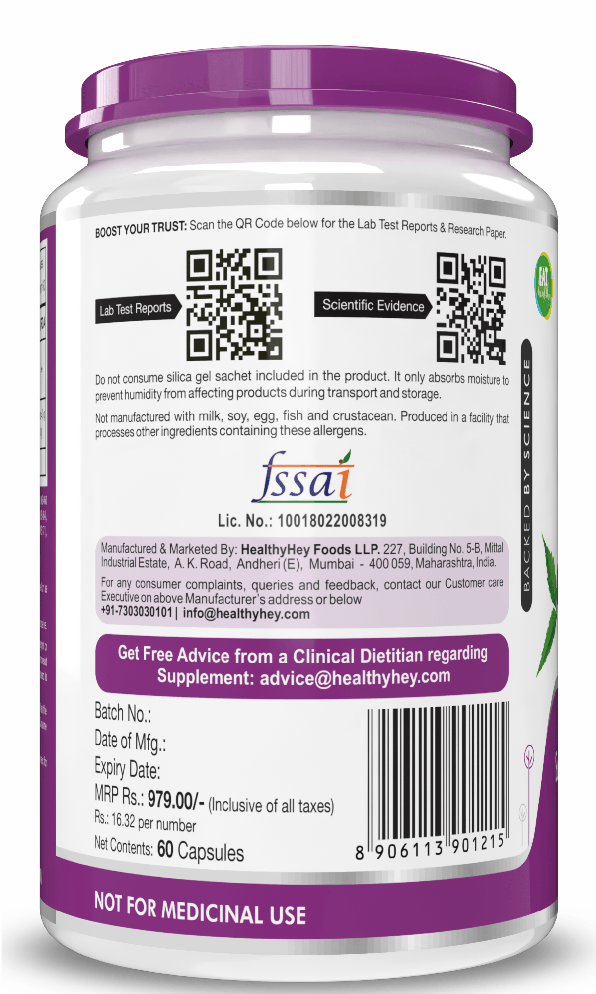 HealthyHey Nutrition Capsule Neem Leaf Extract - Supports Healthy Blood Glucose Levels - 60 Veg Capsules