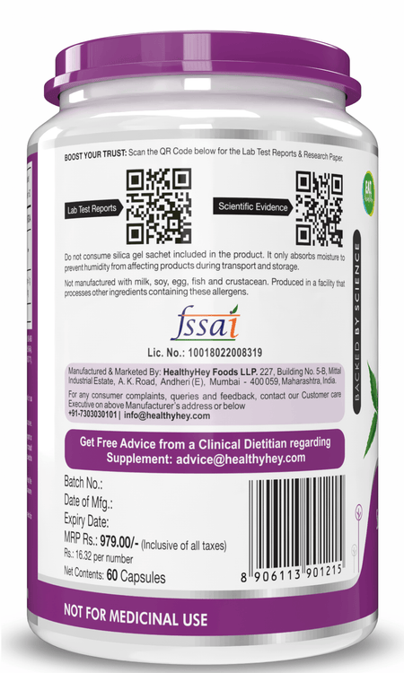 HealthyHey Nutrition Capsule Neem Leaf Extract - Supports Healthy Blood Glucose Levels - 60 Veg Capsules