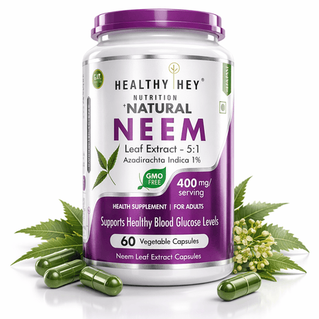 HealthyHey Nutrition Capsule Neem Leaf Extract - Supports Healthy Blood Glucose Levels - 60 Veg Capsules