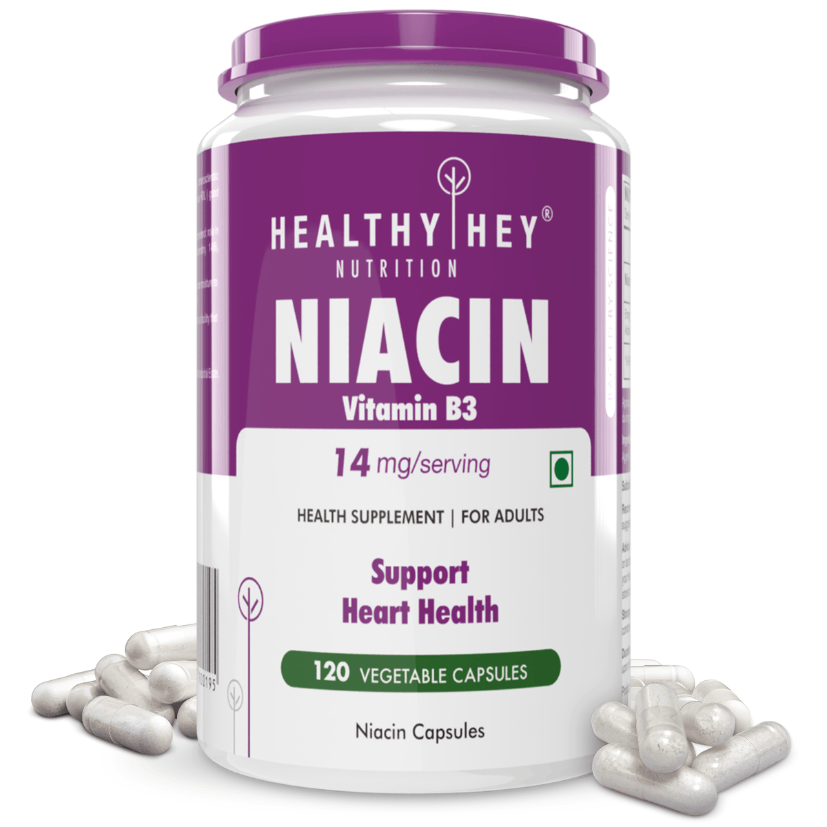 HealthyHey Nutrition Capsule Niacin Vitamin B3, Support Heart Health 120 Veg Capsules