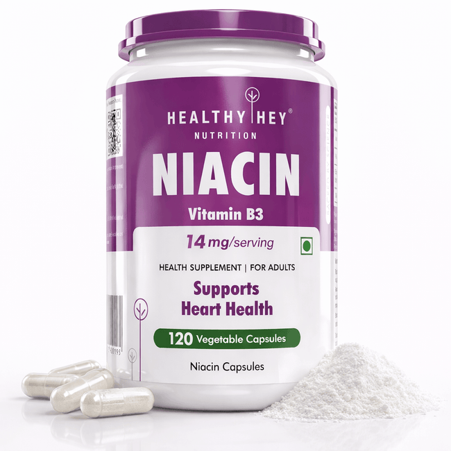 HealthyHey Nutrition Capsule Niacin Vitamin B3, Support Heart Health 120 Veg Capsules