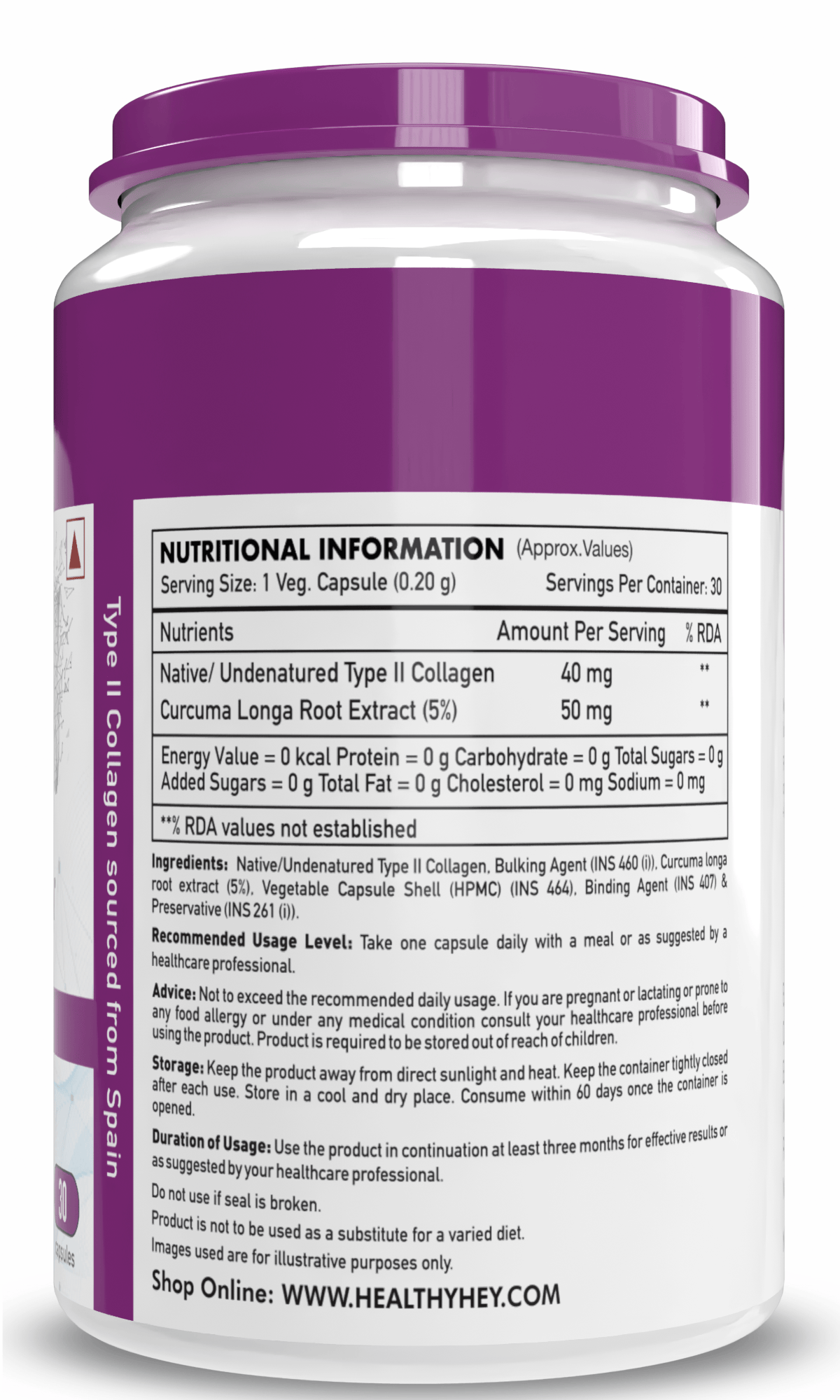 HealthyHey Nutrition Capsule NTC II Type 2 Collagen,Support joint function 30 Capsules