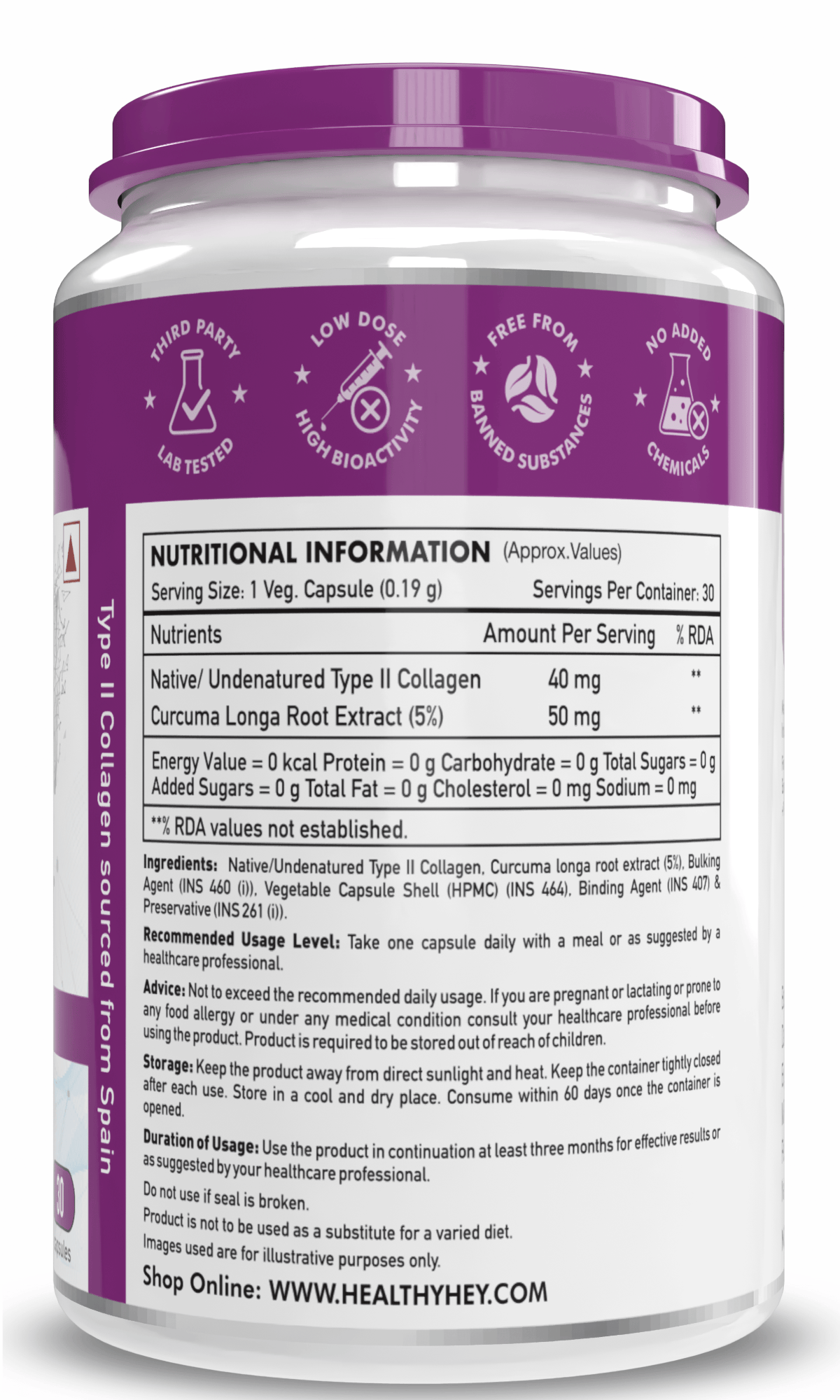 HealthyHey Nutrition Capsule NTC II Type 2 Collagen,Support joint function 30 Capsules