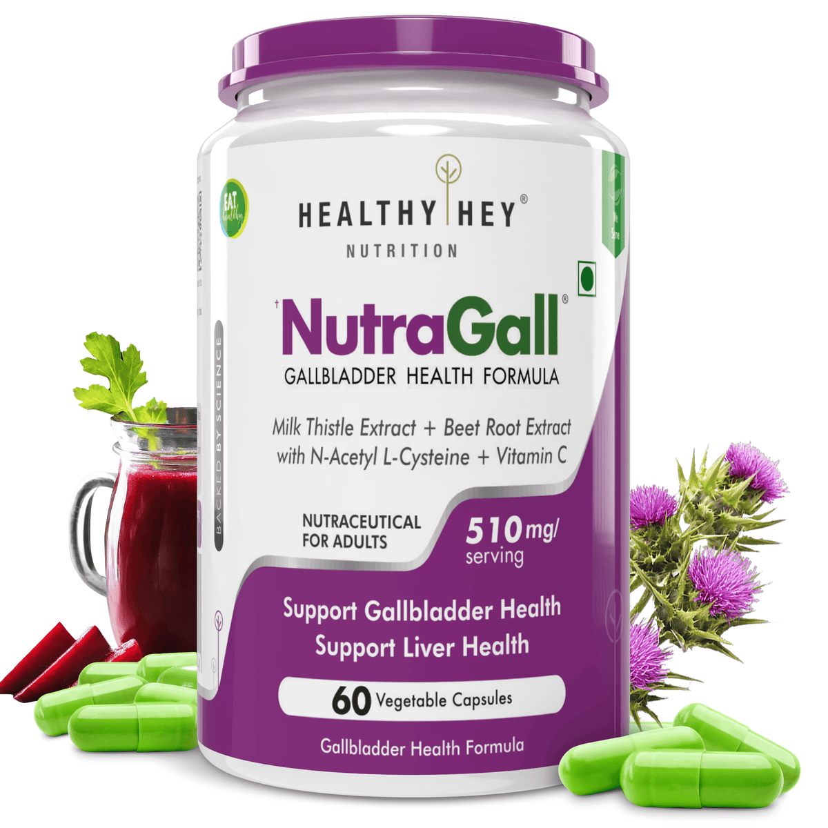 HealthyHey Nutrition Capsule NutraGall,Support Gallbladdder & support Liver Health- 60 veg Capsules