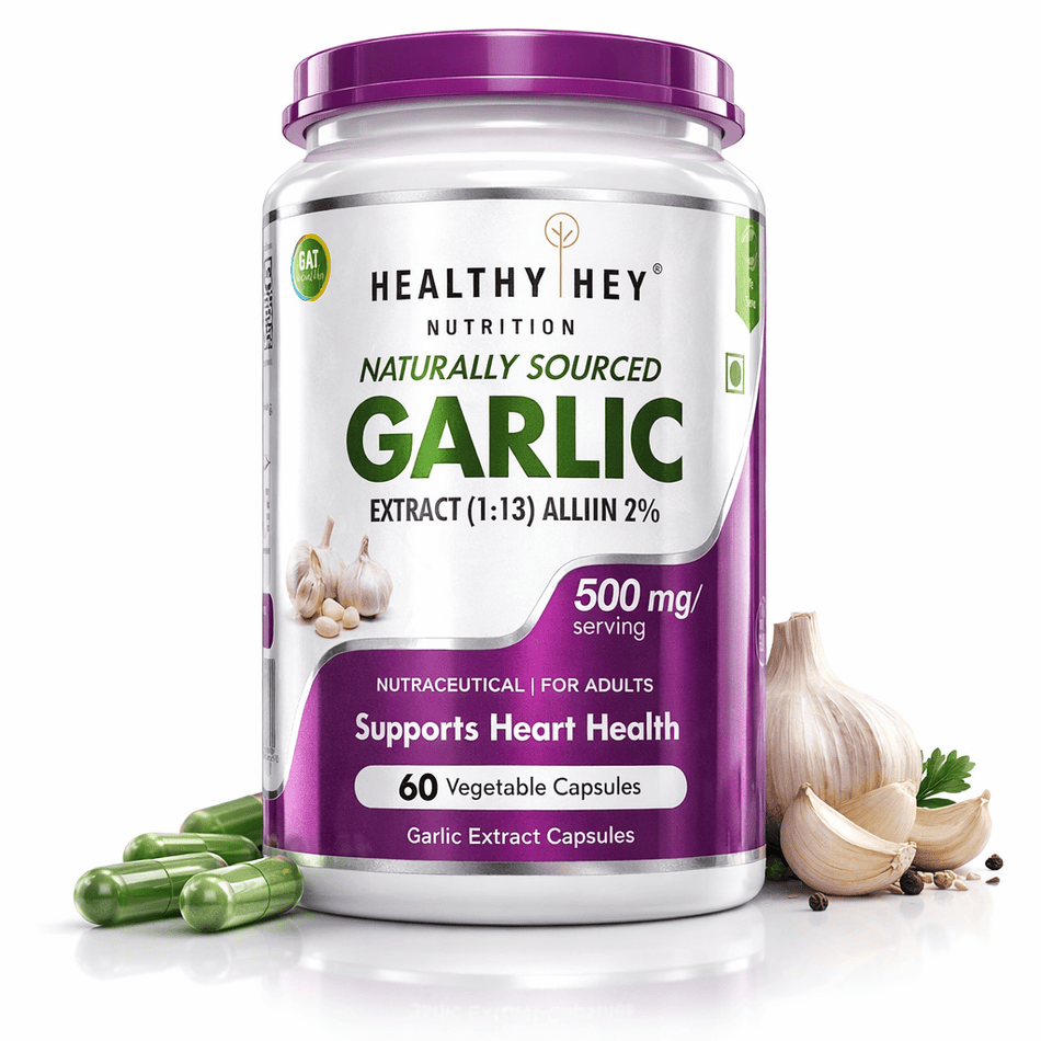 HealthyHey Nutrition Capsule Odorless Garlic Extract,Supports Heart Health (1:13) Allium Sativum - 2% Allicin -60 Veg Capsules