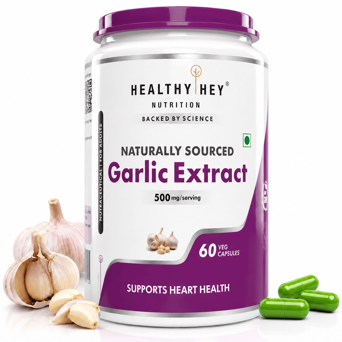 HealthyHey Nutrition Capsule Odorless Garlic Extract,Supports Heart Health (1:13) Allium Sativum - 2% Allicin -60 Veg Capsules
