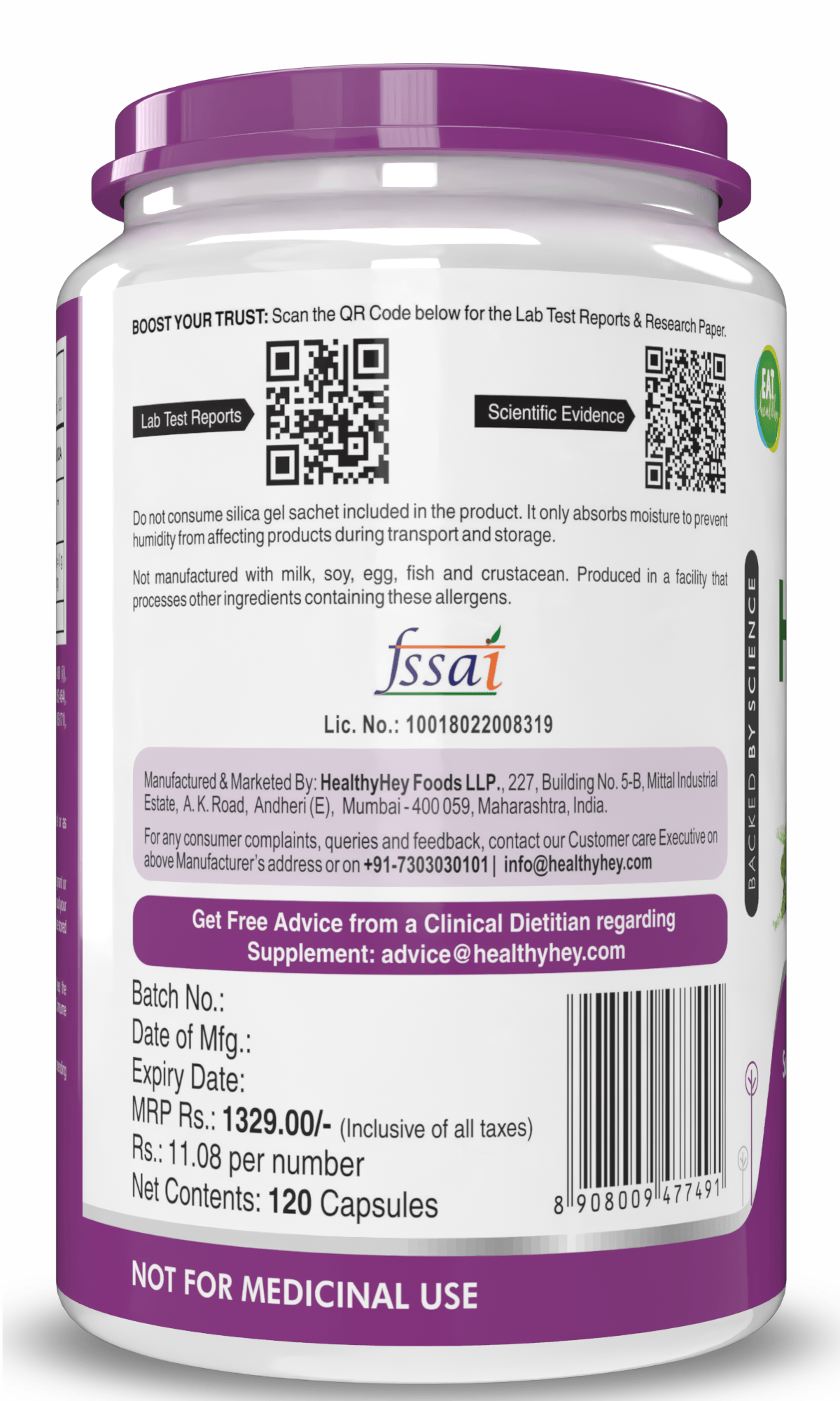 HealthyHey Nutrition Capsule Pack of 1 Tulsi Extract, Supports Immune & Digestive Health (Holy Basil Extract) - Supports Stress and Immune System - 120 Veg Capsules