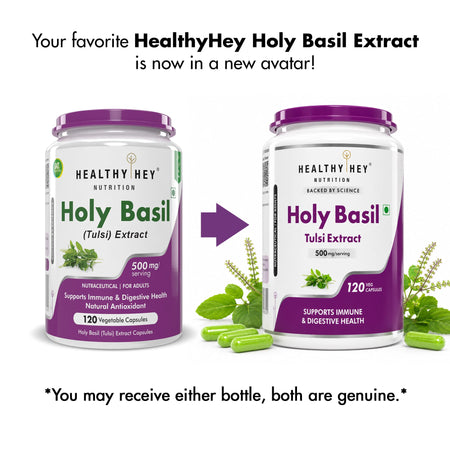 HealthyHey Nutrition Capsule Pack of 1 Tulsi Extract, Supports Immune & Digestive Health (Holy Basil Extract) - Supports Stress and Immune System - 120 Veg Capsules