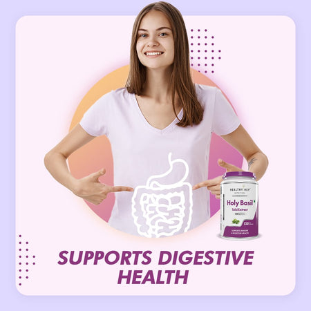 HealthyHey Nutrition Capsule Pack of 1 Tulsi Extract, Supports Immune & Digestive Health (Holy Basil Extract) - Supports Stress and Immune System - 120 Veg Capsules