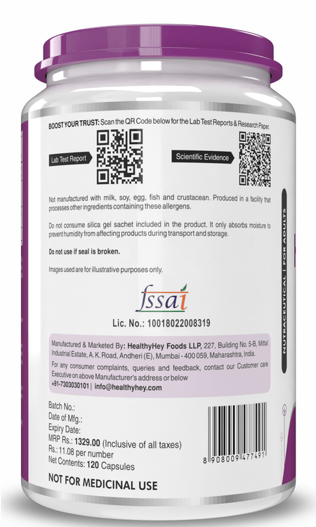 HealthyHey Nutrition Capsule Pack of 1 Tulsi Extract, Supports Immune & Digestive Health (Holy Basil Extract) - Supports Stress and Immune System - 120 Veg Capsules