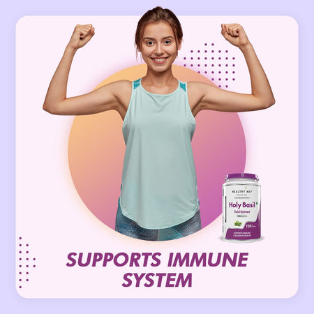 HealthyHey Nutrition Capsule Pack of 1 Tulsi Extract, Supports Immune & Digestive Health (Holy Basil Extract) - Supports Stress and Immune System - 120 Veg Capsules