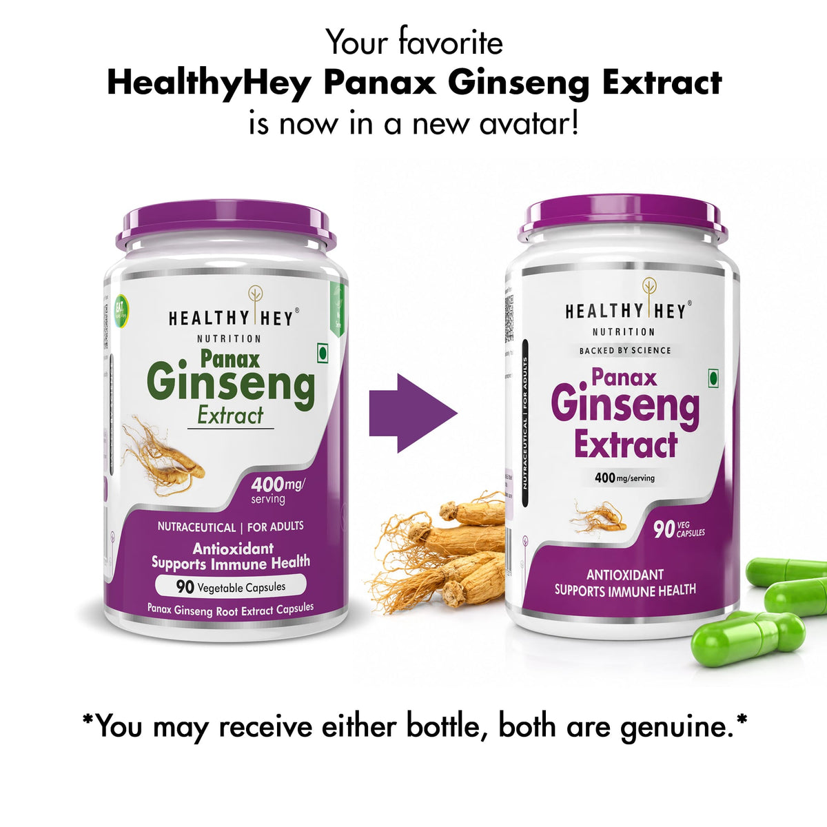 HealthyHey Nutrition Capsule Panax Ginseng, Antioxidant & support Immune Health - 90 Veg Capsules