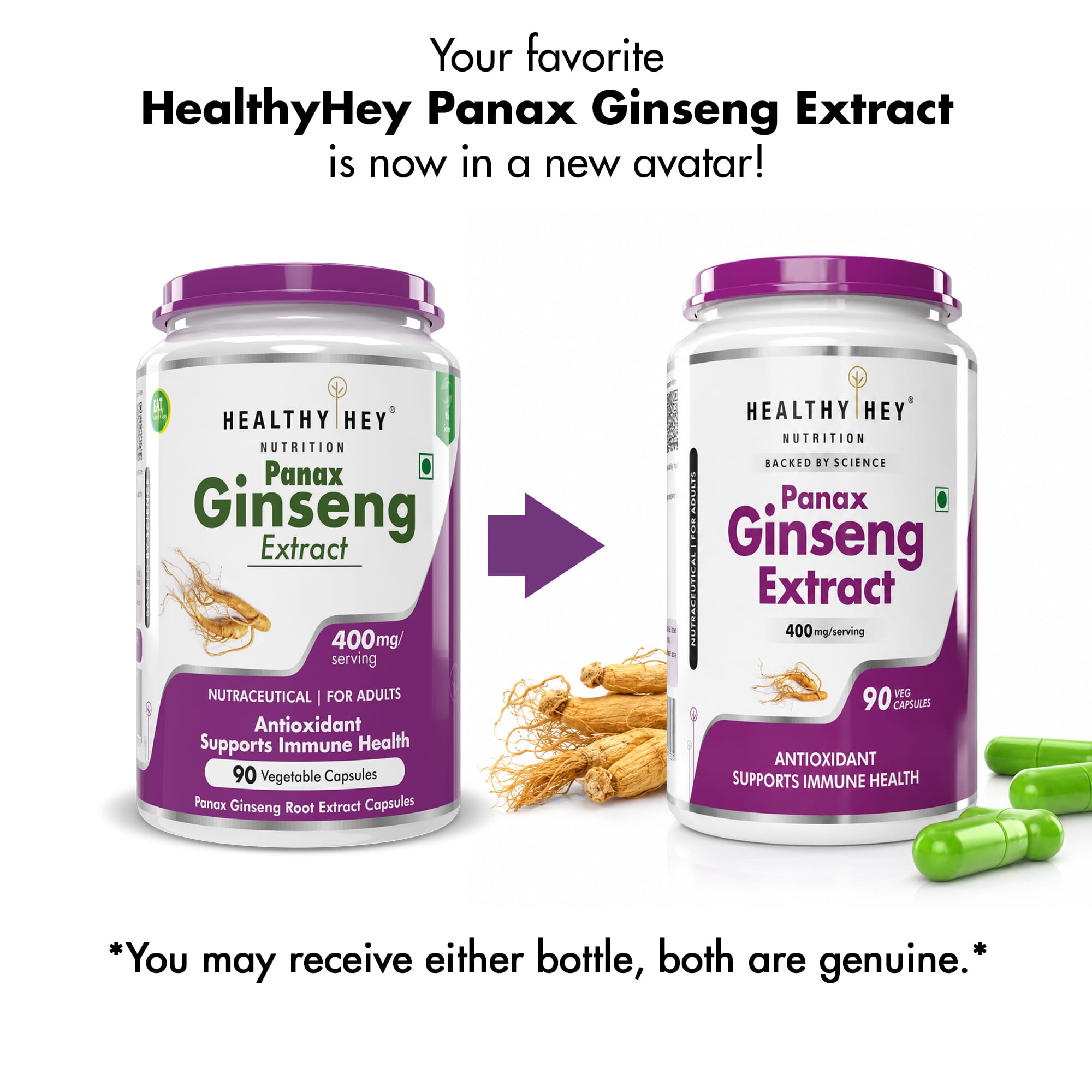 HealthyHey Nutrition Capsule Panax Ginseng, Antioxidant & support Immune Health - 90 Veg Capsules