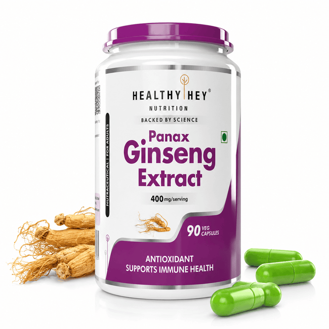HealthyHey Nutrition Capsule Panax Ginseng, Antioxidant & support Immune Health - 90 Veg Capsules