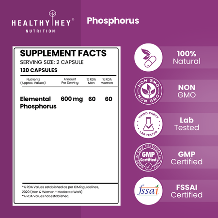 HealthyHey Nutrition Capsule Phosphorus, Support Bone Health - 120 Veg. Capsules