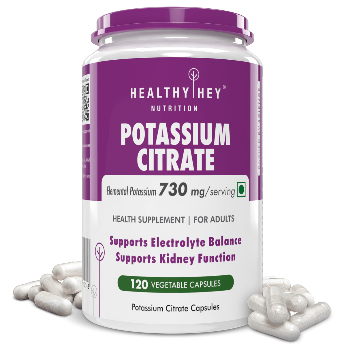 HealthyHey Nutrition Capsule Potassium Citrate, Support Electrolyte balance Kidney function -120 Veg Capsules