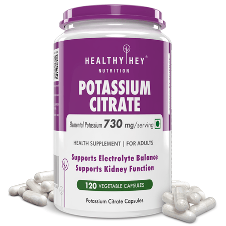 HealthyHey Nutrition Capsule Potassium Citrate, Support Electrolyte balance Kidney function -120 Veg Capsules