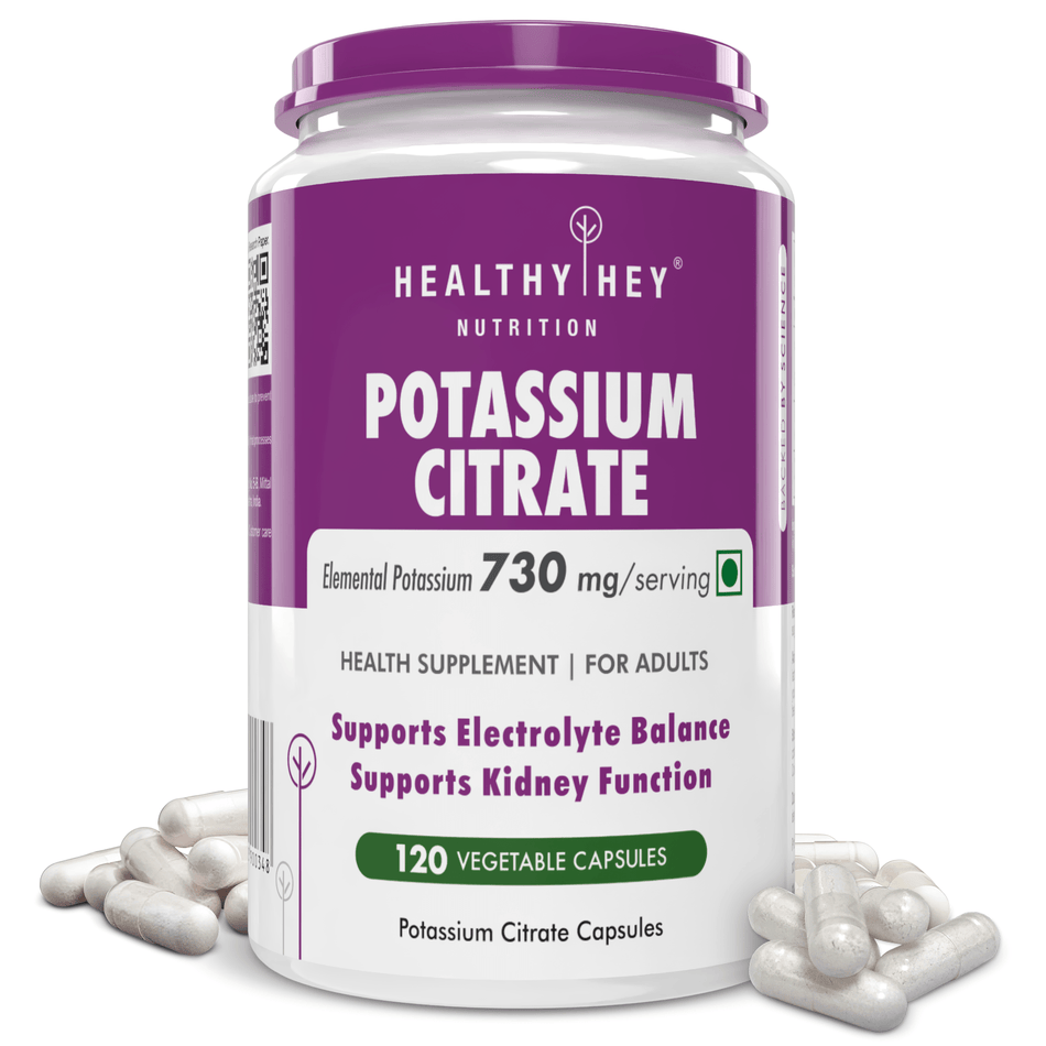 HealthyHey Nutrition Capsule Potassium Citrate, Support Electrolyte balance Kidney function -120 Veg Capsules