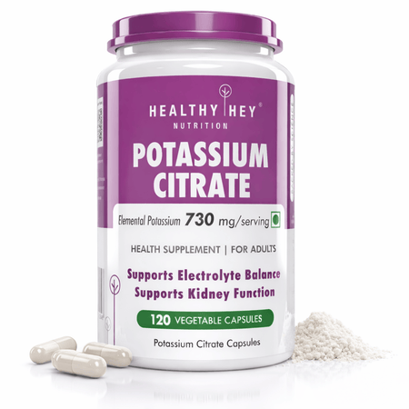 HealthyHey Nutrition Capsule Potassium Citrate, Support Electrolyte balance Kidney function -120 Veg Capsules