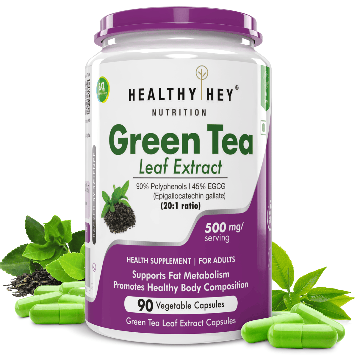 HealthyHey Nutrition Capsule Premium Green Tea Extract Supplement,Support weight management - 90 Veg Capsules