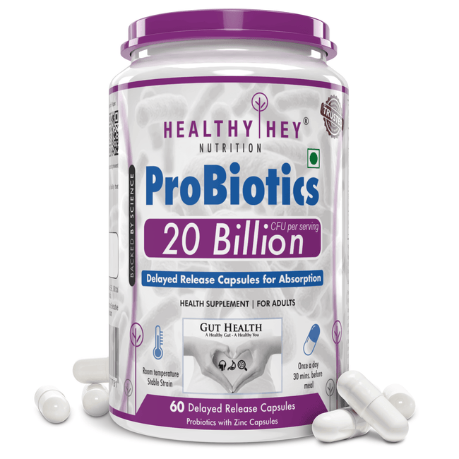 HealthyHey Nutrition Capsule Probiotic Supplement: 20 Billion CFU, Delayed-Release Capsules, Temperature Stable - Improve Gut, Digestion, and Immune Health (60 Veg. Capsules)