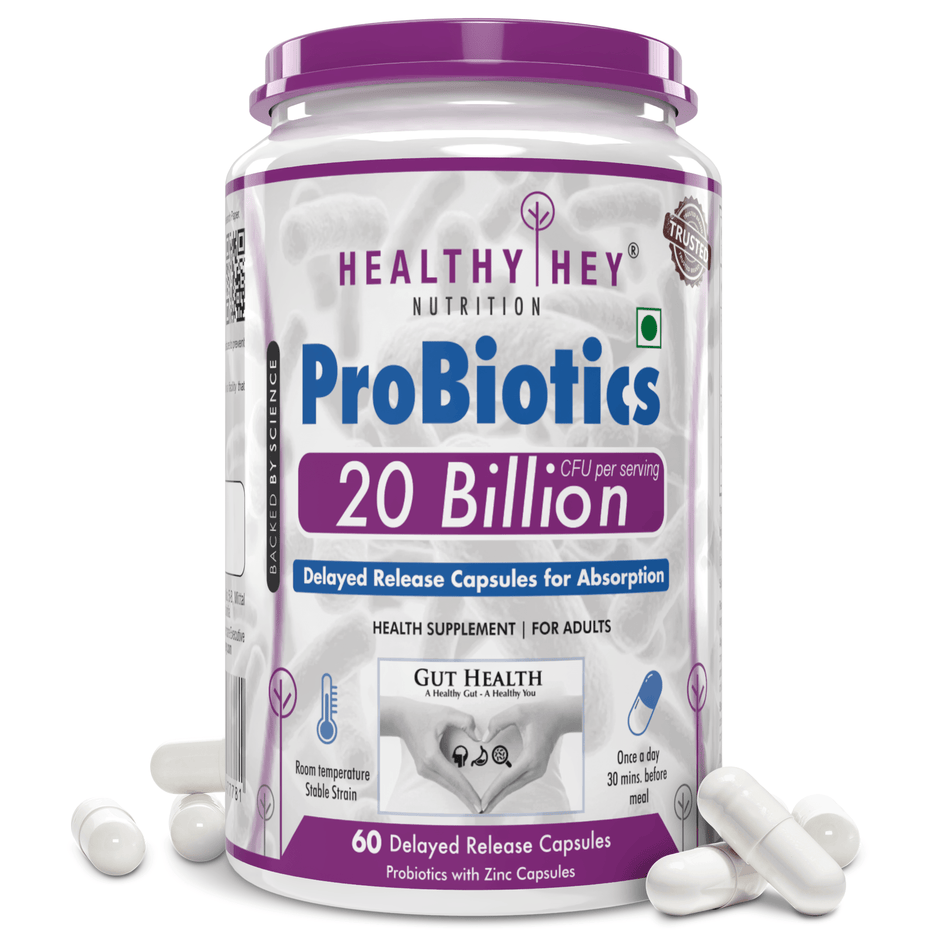 HealthyHey Nutrition Capsule Probiotic Supplement: 20 Billion CFU, Delayed-Release Capsules, Temperature Stable - Improve Gut, Digestion, and Immune Health (60 Veg. Capsules)