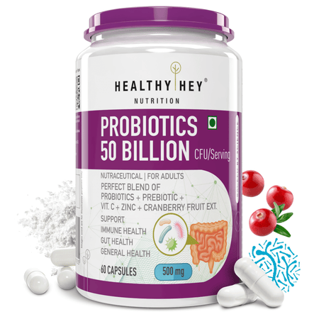 HealthyHey Nutrition Capsule Probiotics 50 Billion CFU | Immune Gut Health, Multi-Strains, Targeted Release | 60 Veg. Capsules