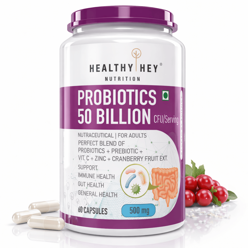 HealthyHey Nutrition Capsule Probiotics 50 Billion CFU | Immune Gut Health, Multi-Strains, Targeted Release | 60 Veg. Capsules