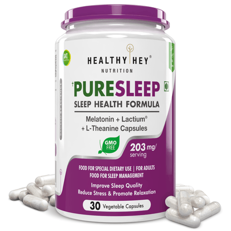 HealthyHey Nutrition Capsule PureSleep Supplement for Better Sleep - Reduces Anxiety, Stress - 30 Veg Capsules