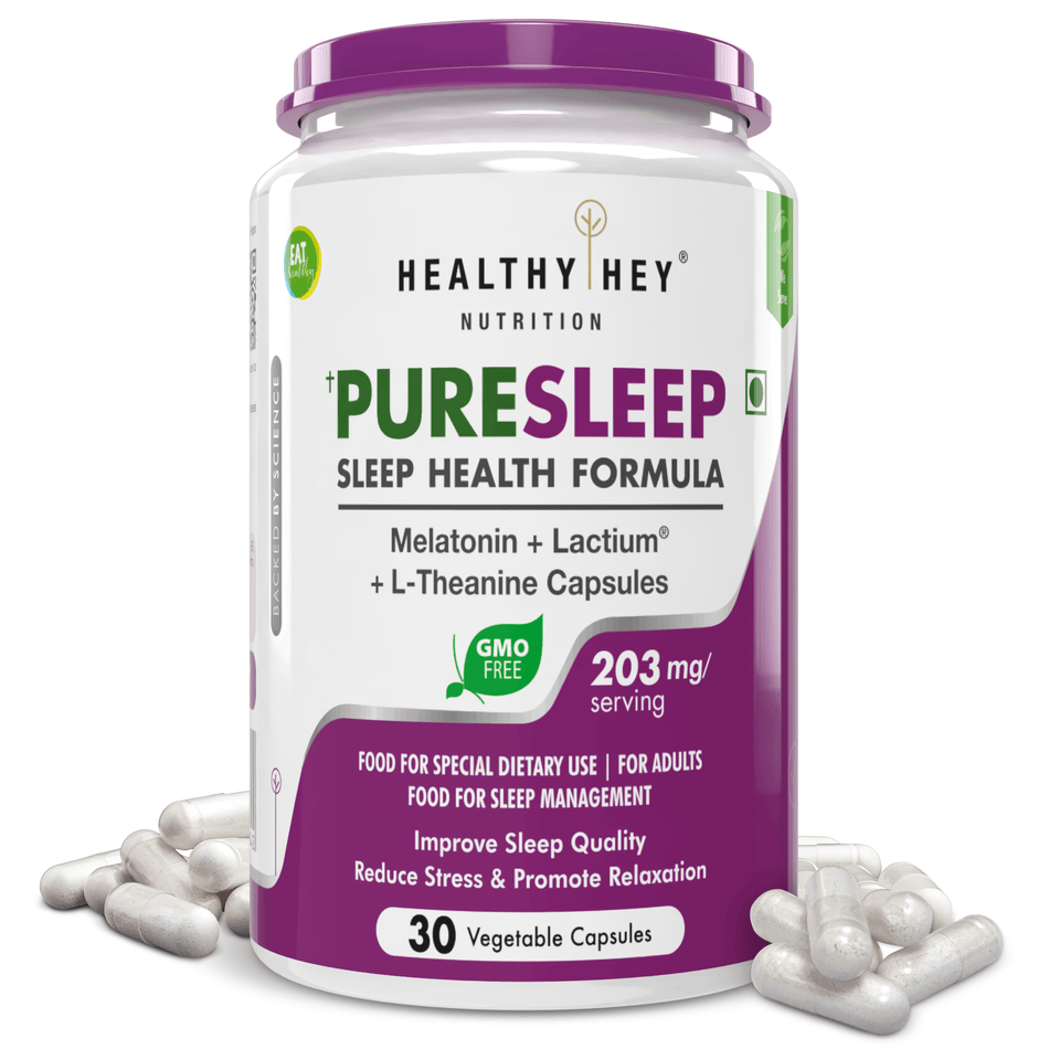 HealthyHey Nutrition Capsule PureSleep Supplement for Better Sleep - Reduces Anxiety, Stress - 30 Veg Capsules