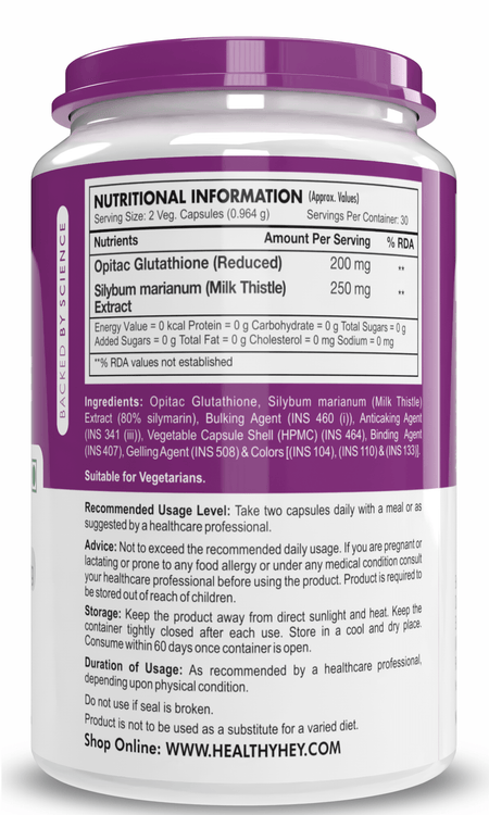 HealthyHey Nutrition Capsule Reduced Glutathione with Milk Thistle, Support Skin Lightening & Liver Health - Produced in Japan - 60 Veg Capsules