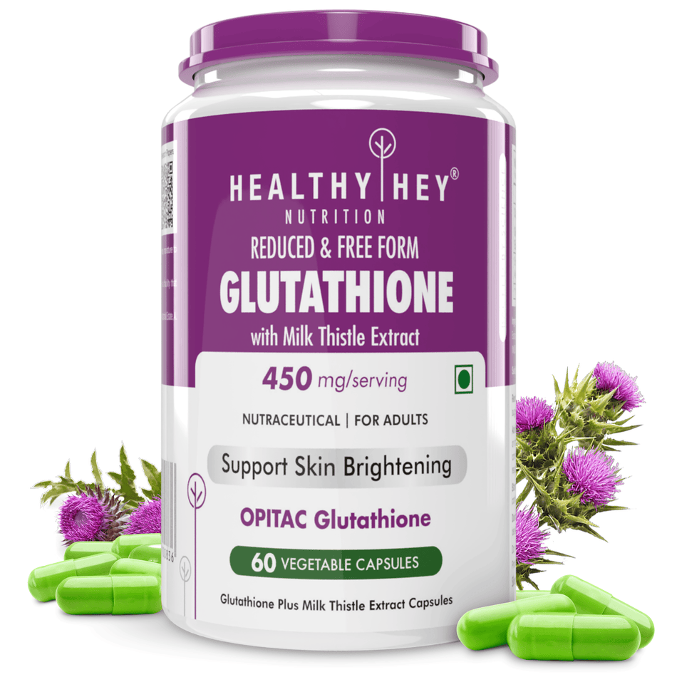 HealthyHey Nutrition Capsule Reduced Glutathione with Milk Thistle, Support Skin Lightening & Liver Health - Produced in Japan - 60 Veg Capsules