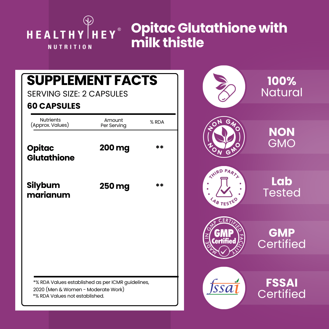 HealthyHey Nutrition Capsule Reduced Glutathione with Milk Thistle, Support Skin Lightening & Liver Health - Produced in Japan - 60 Veg Capsules