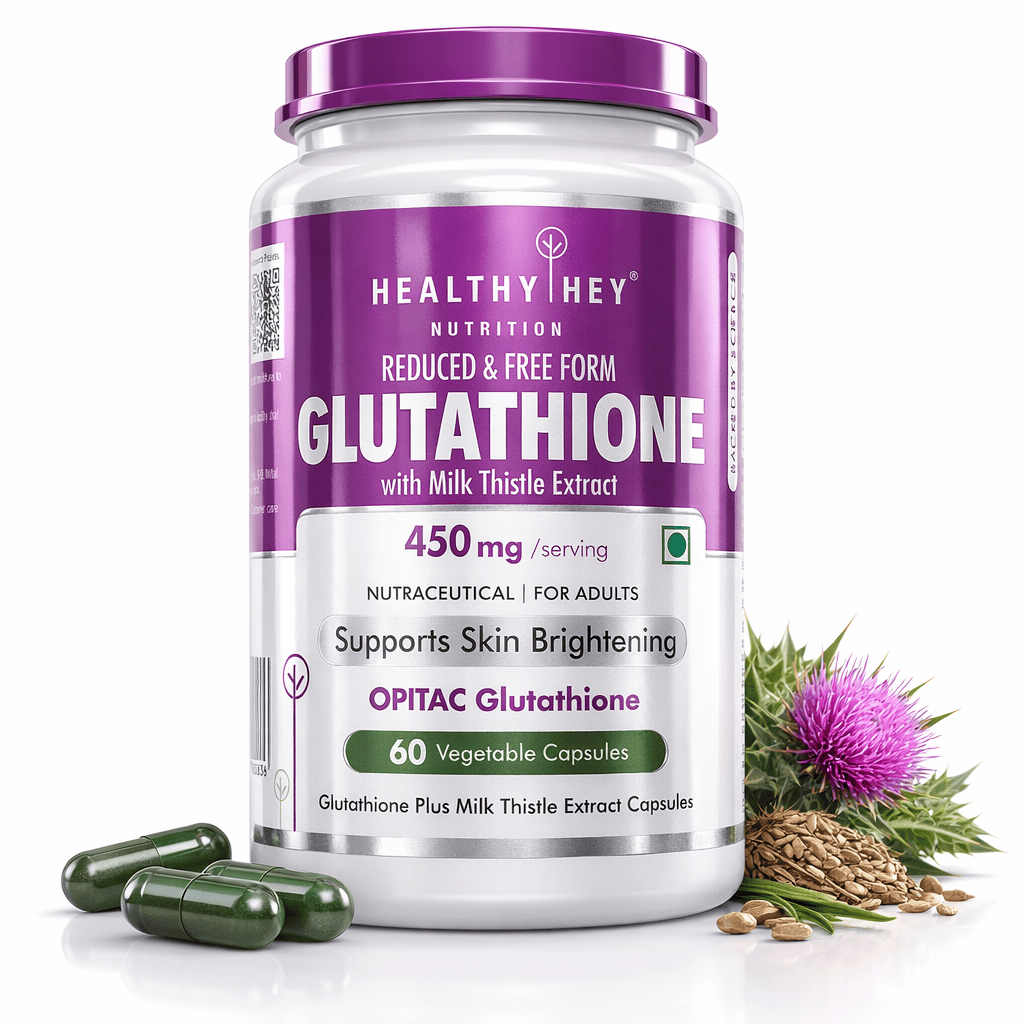 HealthyHey Nutrition Capsule Reduced Glutathione with Milk Thistle, Support Skin Lightening & Liver Health - Produced in Japan - 60 Veg Capsules