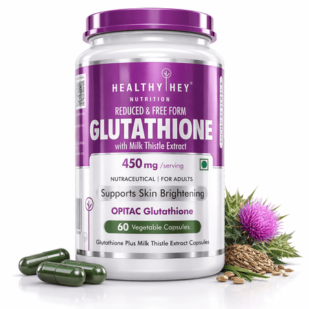 HealthyHey Nutrition Capsule Reduced Glutathione with Milk Thistle, Support Skin Lightening & Liver Health - Produced in Japan - 60 Veg Capsules