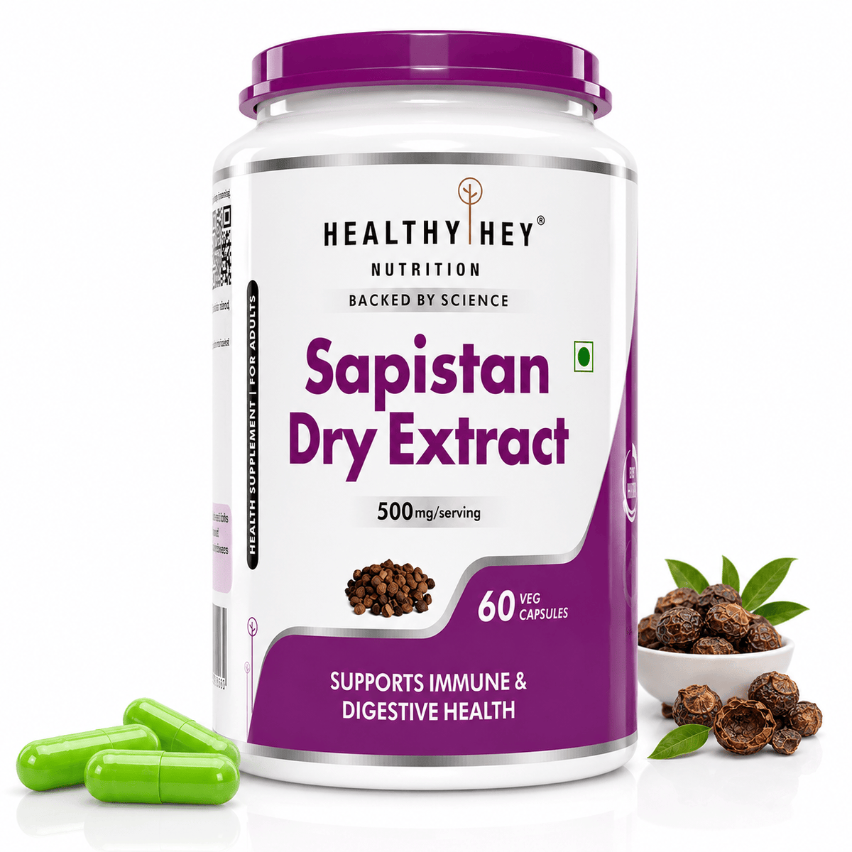 HealthyHey Nutrition Capsule Sapistan Dry Extract,support immune & digestive Health  5:1,60 Veg capsules