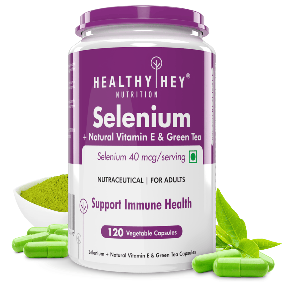 HealthyHey Nutrition Capsule Selenium & Natural Vitamin E + Green Tea, Supports Immune Health - 120 Veg Capsules