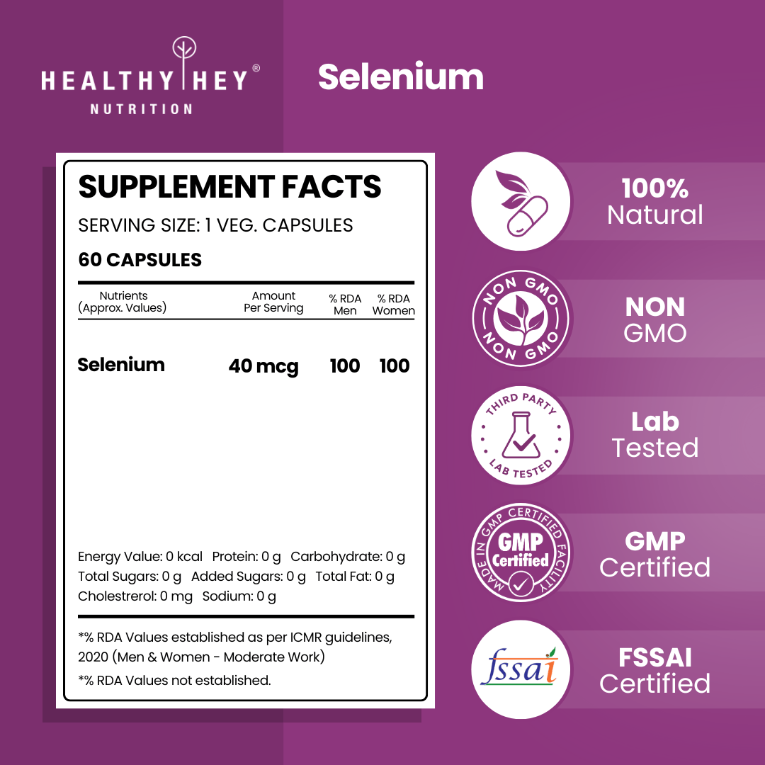 HealthyHey Nutrition Capsule Selenium, Support Immune Health 40mcg, Non-GMO & Superior Absorption