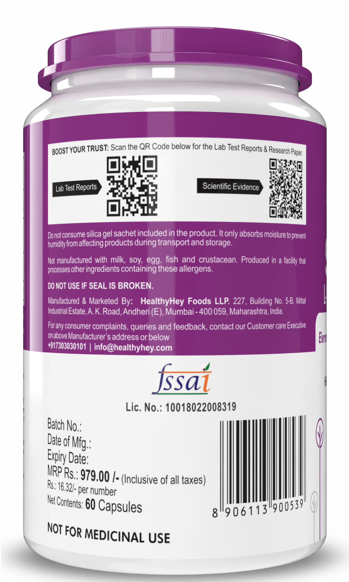 HealthyHey Nutrition Capsule Selenium, Support Immune Health 40mcg, Non-GMO & Superior Absorption