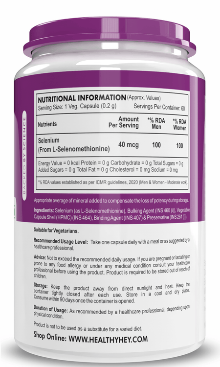 HealthyHey Nutrition Capsule Selenium, Support Immune Health 40mcg, Non-GMO & Superior Absorption