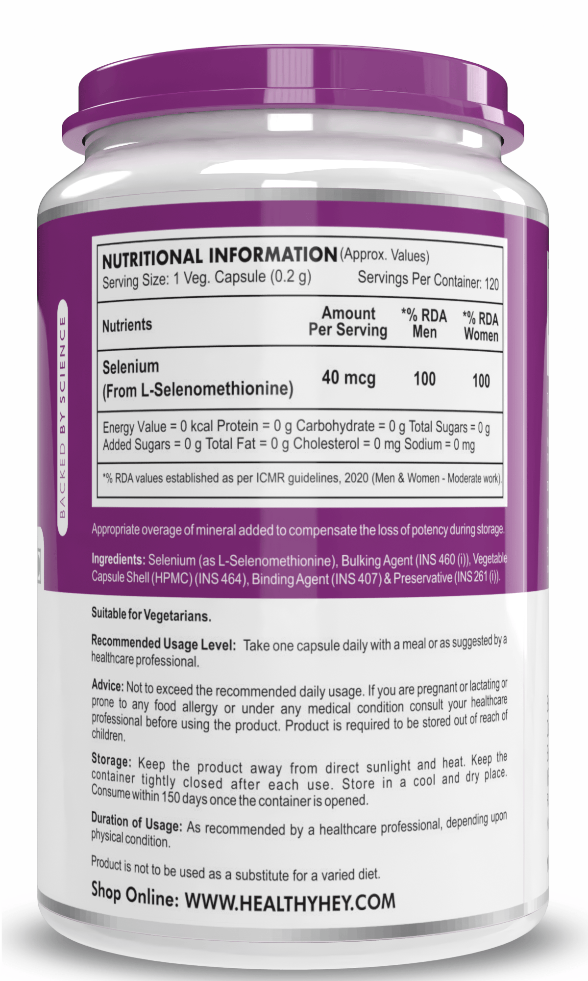 HealthyHey Nutrition Capsule Selenium, Supports Immune Health 40mcg, Non-GMO & Superior Absorption