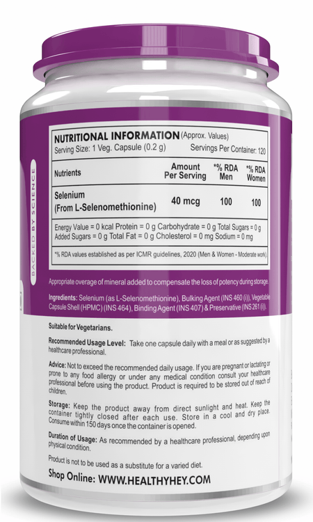 HealthyHey Nutrition Capsule Selenium, Supports Immune Health 40mcg, Non-GMO & Superior Absorption