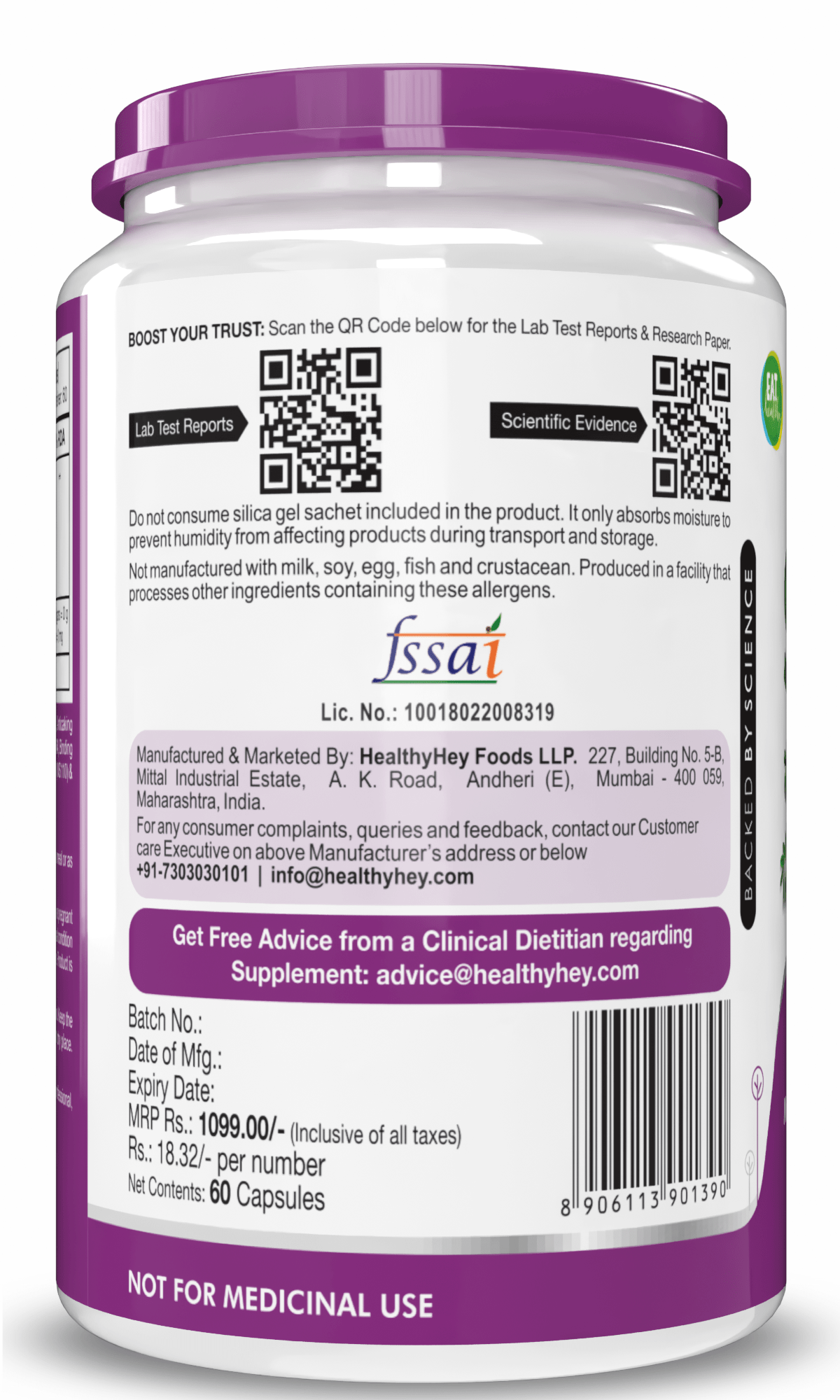 HealthyHey Nutrition Capsule Senna Leaf Extract -Natural Laxative & Helps Bowel Movement - Ratio 6:1 - 60 Veg Capsules