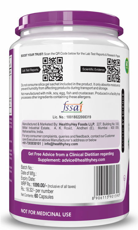 HealthyHey Nutrition Capsule Senna Leaf Extract -Natural Laxative & Helps Bowel Movement - Ratio 6:1 - 60 Veg Capsules