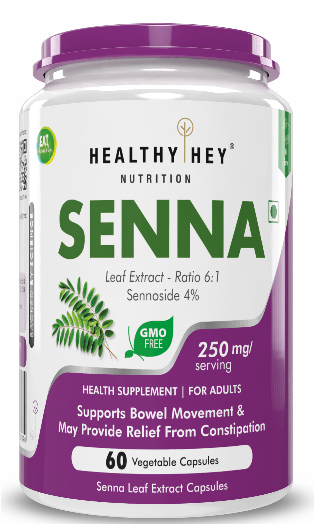 HealthyHey Nutrition Capsule Senna Leaf Extract -Natural Laxative & Helps Bowel Movement - Ratio 6:1 - 60 Veg Capsules