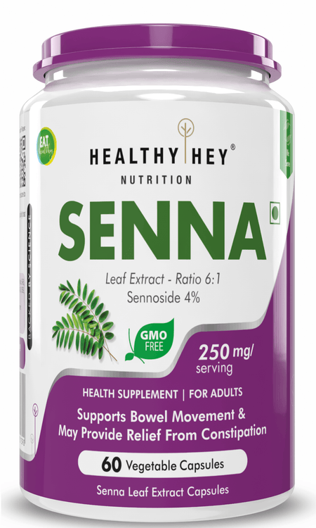 HealthyHey Nutrition Capsule Senna Leaf Extract -Natural Laxative & Helps Bowel Movement - Ratio 6:1 - 60 Veg Capsules