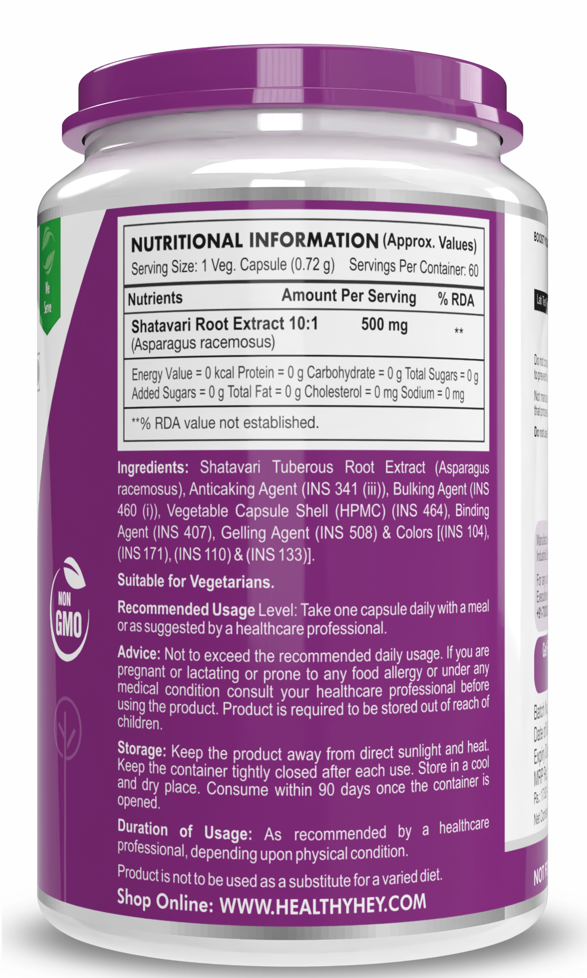 HealthyHey Nutrition Capsule Shatavari (Asparagus Racemosus) - Supports Galactagogue Activity - 60 Veg Capsules