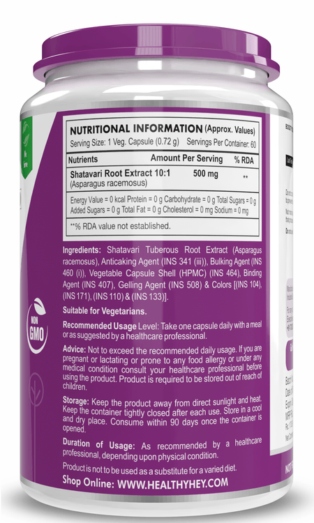 HealthyHey Nutrition Capsule Shatavari (Asparagus Racemosus) - Supports Galactagogue Activity - 60 Veg Capsules
