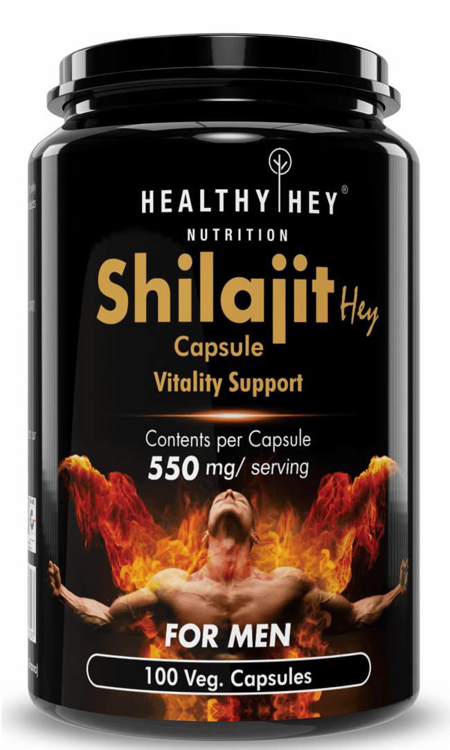 HealthyHey Nutrition Capsule Shilajit | Helps Boost Stamina | with Safed Musli, Tribulus and Ashwagandha 100 Vegetable Capsules